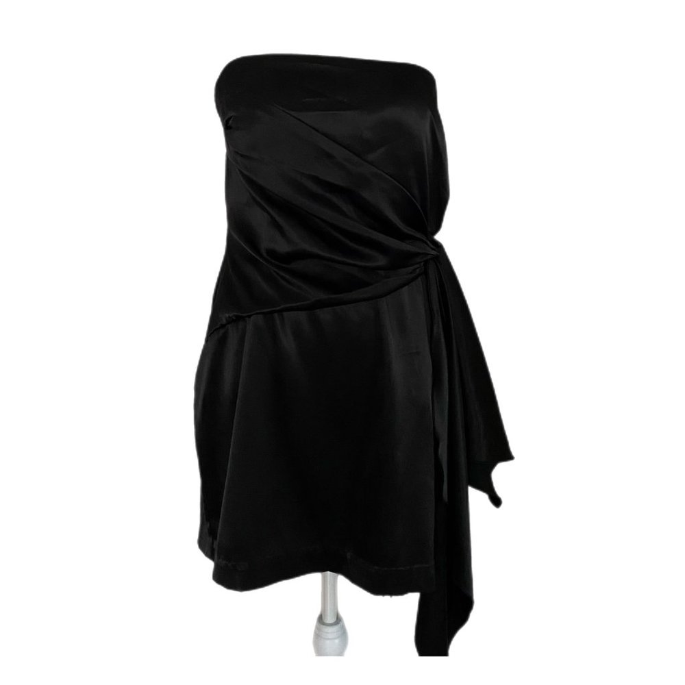 Snap Black Satin Sleeveless Side Ruched Mini Formal Evening Cocktail Dress L